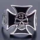 925 STERLING SILVER IRON CROSS SKULL LUCKY 13 CHOPPER  BIKER RING US SZ 7 TO 15