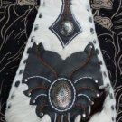 NEW BIKER CHOPPER TRIBAL SNAP BLACK CALF WHITE FUR LEATHER SHOULDER BAG
