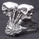 925 STERLING SILVER DOUBLE PISTON SKULL LIVE TO BIKE RIDE RING US sz 7 to 15