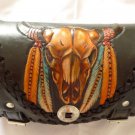 Carved Bull Horn Front Bar Leather Outlaw Biker Tool Kit Bag New