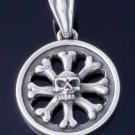 925 STERLING SILVER SKULL BONE MAGIC WHEEL LIVE TO RIDE BIKER PENDANT