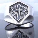 GOTHIC CROSS 925 STERLING SILVER ZIRCONIA GEM CRUSADER KING RING US SZ 7 TO 15