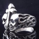 925 STERLING SILVER SKULL FLAME GOTHIC CROSS ROCKSTAR RING US SZ 10.25