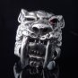 TIGER SABER TOOTH 925 STERLING SILVER RED GEMSTONE EYE BIKER RING US sz 9
