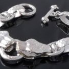 PYTHON SNAKE LINKS 925 SILVER PLATED SKULL T-BAR BIKER BRACELET 8.25"