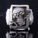 925 STERLING SILVER SKULL ROSE BONE ZIRCON LIVE TO RIDE BIKER RING US SZ 7 TO 15