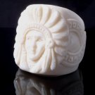 CARVED BUFFALO BONE HEAD LIVE TO RIDE BIKER RING US SZ 10.25