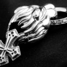 925 STERLING SILVER LION JAGUAR COUGAR GOTHIC CROSS MOTORCYCLE RIDER PENDANT
