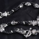 925 Sterling Silver Leather Bulldog Skull Outlaw Live To Ride Walletchain 22"