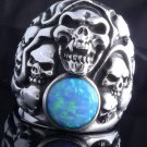 925 STERLING SILVER TURQUOISE GEM SKULL YARD LOWRIDER RING US sz 10.5  NEW