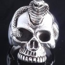 925 STERLING SILVER CUSTOM SKULL JAW COBRA SNAKE CHOPPER BIKER RING US sz 8.5