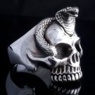 925 STERLING SILVER CUSTOM SKULL JAW COBRA SNAKE BIKER RING US sz 8