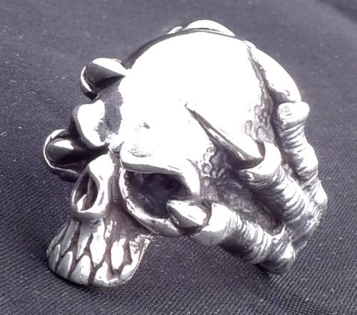 925 STERLING SILVER HEAVY SOLID SKULL HUGE CLAW BIKER ROCK STAR RING US sz 10.5