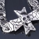 STAINLESS STEEL SKULL IRON CROSS SNAKE SURFACE DESIGN BIKER BRACELET 8.5"