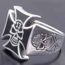 925 STERLING SILVER LUCKY 13 SKULL RESIN CROSS BIKER LIVE TO RIDE RING US sz 11