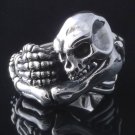 925 STERLING SILVER SKELETON SKULL OUTLAW ROCKER RING US sz 11