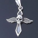 925 STERLING SILVER SKULL WING GOTHIC CROSS CHOPPER BIKER PENDANT