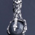 STAINLESS STEEL DRAGON CLAWS SKULL GEMSTONE BALL GUITAR PLAYER BIKER PENDANT