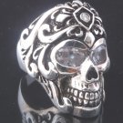 925 STERLING SILVER TATTOO SKULL GEMSTONE OUTLAW CHOPPER RING US sz 10.5