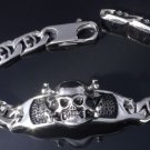 STAINLESS STEEL SKULL BONE LINK BIKER BRACELET 8.8"