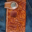 BIFOLD CARVED SKULL HEAD JAW CALF LEATHER CHOPPER WALLET
