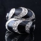 925 Silver Black Enamel Zirconia Gemstone Ladies Ring US sz 7.5