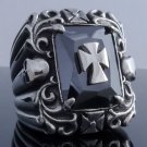 STAINLESS STEEL TRIBAL GEMSTONE SKULL MALTESE CROSS BIKER RING US SZ 7