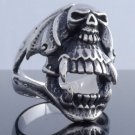STAINLESS STEEL SKULL SABER TOOTH BIKER RING US SZ 11