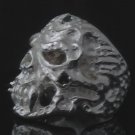 SILVER PLATED SKULL ENCRUSTED GEMSTONE CHOPPER KING RING US sz 12