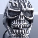 HEAVY BIG STAINLESS STEEL SKULL GOTHIC CROSS FLAME BIKER ROCKSTAR RING US SZ 8