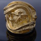 GOLD PLATED SKULL GECKO PIRATE BIKER ROCKER CHOPPER RING US SZ 10.25
