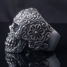 STAINLESS STEEL AMAZING TRIBAL FLOWER SKULL CHOPPER ROCK STAR RING US SZ 8
