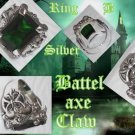CUSTOM 925 SILVER BATTLE AXE CLAW GREEN ZIRCONIA GEM ROCKER BIKE RING sz 8.5 NEW