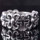 925 SILVER ROCKSTAR FLORAL DESIGN GOTHIC CROSS BIKER RING US sz 9 NEW !