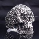 CUSTOM STERLING 925 SILVER FLOWRY SKULL  DESIGN BIKER RING NEW US SZ 9