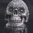 AMAZING STERLING 925 SILVER FLOWER SKULL TRIBAL BIKER RING sz US 10.5