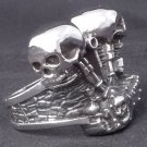 925 STERLING SILVER SKULL DOUBLE PISTON ENGINE CHOPPER KING RING US sz 11