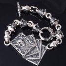 925 SILVER TRIBAL SKULL CARD DECK BIKER OUTLAW LIVE TO RIDE BRACELET 8.25"