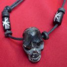 CARVED BUFFALO HORN SKULL NECKLACE WITH STRING ADJUSTABLE