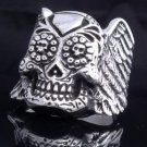 925 STERLING SILVER AMAZING TRIBAL WINGS SKULL BIKER RING US sz 9.75