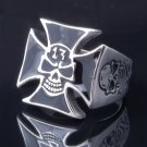 STAINLESS STEEL LUCKY 13 SKULL MALTESE CROSS CHOPPER ROCK STAR RING US SZ 13