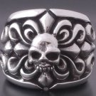 925 Sterling Silver Floral Skull Biker Chopper Ring US sz 9