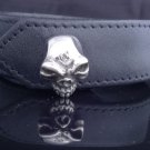 CUSTOM STERLING 925 SILVER SKULL BIKER CHOPPER LEATHER BRACELET 7.5"