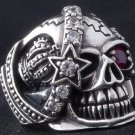 925 STERLING SILVER PIRATE SKULL STAR GEMSTONE ROCKSTAR BIKER KING RING US sz 12