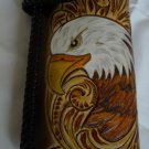 BIFOLD CARVED TRIBAL EAGLE HEAD FLOWER CALF LEATHER WALLET