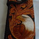 BIFOLD CARVED TRIBAL EAGLE FLOWER BLACK CALF LEATHER WALLET