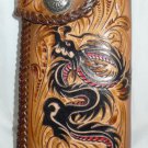 BIFOLD CARVED TRIBAL FLOWER DRAGON CALF LEATHER WALLET