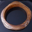 LADIES WOODEN AND BONE CARVED TRIBAL DESIGN BRACELET BANGLE