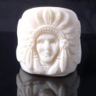 CARVED BUFFALO BONE HEAD RING US SZ 10.25