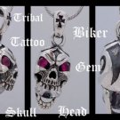 925 SILVER TRIBAL TATTOO SKULL HEAD BIKER GEM MOTORCYCLE RIDER PENDANT